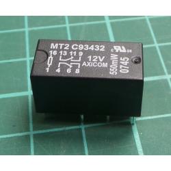 Relay, TYCO AXICOM, MT2, 12V, 2 pole Changeover, signal relay, 2A