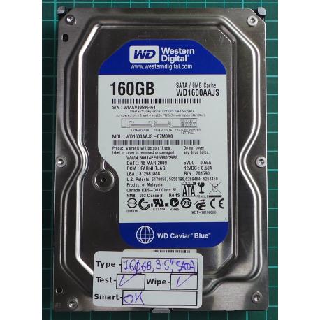 USED, Hard Disk, WD1600AAJS, WD Caviar, WD1600AAJS-07M0A0, Desktop, SATA , 160GB