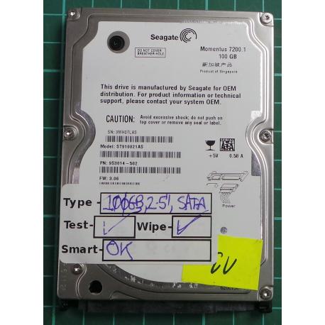 USED, Hard Disk, Seagate, Momentus 7200.1 , ST910021AS, P/N: 9S3014-502, Laptop, SATA, 100GB