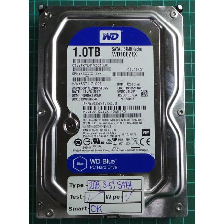 USED, Hard Disk, WD10EZEX, WD Blue, WD10EZEX-60WN4A0, Desktop, SATA , 1TB