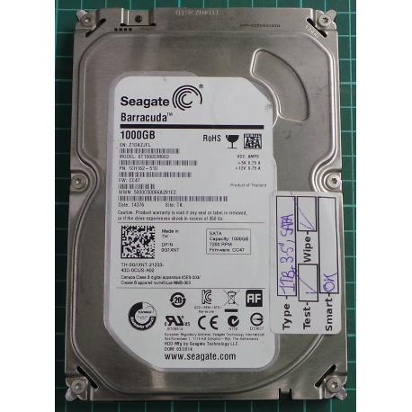 USED, Hard Disk, Seagate, Barracuda, ST1000DM003, P/N: 1CH162-510, Firmware: CC47, Desktop, SATA, 1TB