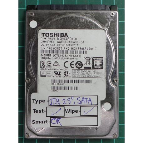 USED, Hard Disk, TOSHIBA, MQ01ABD100, AAE AC10/AX0R5J, Laptop, SATA, 1TB