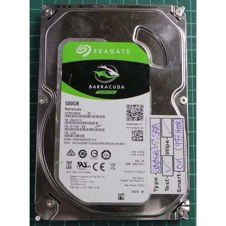 USED, Hard Disk, Seagate, Barracuda, ST500DM009, P/N: 2F110A-300, Firmware: CC43, Desktop, SATA, 500GB