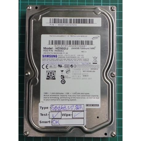 USED, Hard Disk, SAMSUNG, HD502IJ, P/N: 492211CS107072, Desktop, SATA, 500GB