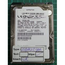 USED, Hard Disk, HITACHI, HTS543225L9A300, P/N: 0A57365, Laptop, SATA, 250GB