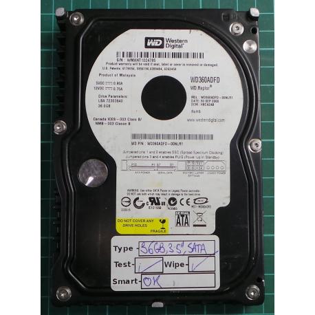 USED, Hard Disk, WD360ADFD, WD Raptor, WD360ADFD-00NLR1, Desktop, SATA , 36GB