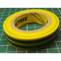 Insulating tape, 0.13 x 15mm x 10m, yellow/green 