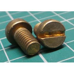 Screw, M6x10, Cheese Head, Slotted,Brass