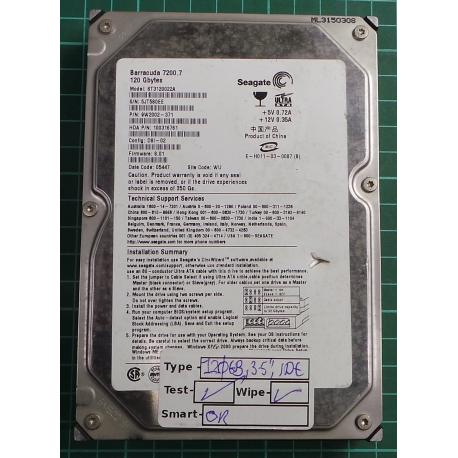 USED, Hard Disk, Seagate, Barracuda 7200.7, ST3120022A, P/N: 9W2002-371, Firmware: 8.01, Desktop, IDE, 120GB