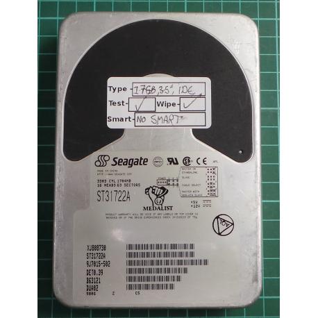 USED, Hard Disk, Seagate, Medalist, ST31722A, P/N: 9J7015-502, Desktop, IDE, 1.7GB