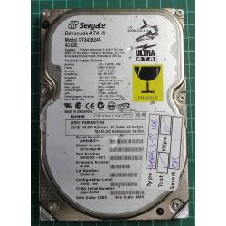 USED, Hard Disk, Seagate, Barracuda ATA III, ST340824A, P/N: 9R3002-301, Firmware: 3.28, Desktop, IDE, 40GB