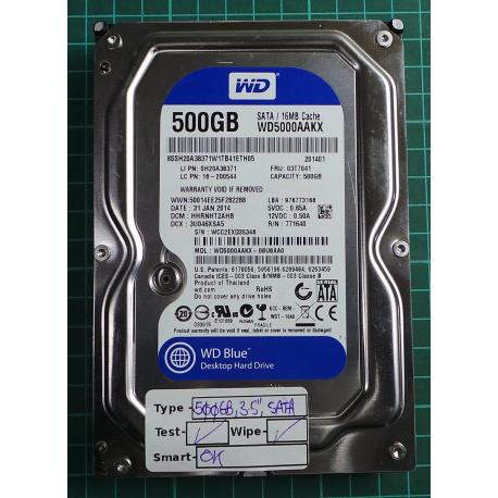 USED, Hard Disk, WD5000AAKX, WD Blue, WD5000AAKX-08U6AA0, Desktop, SATA , 500GB