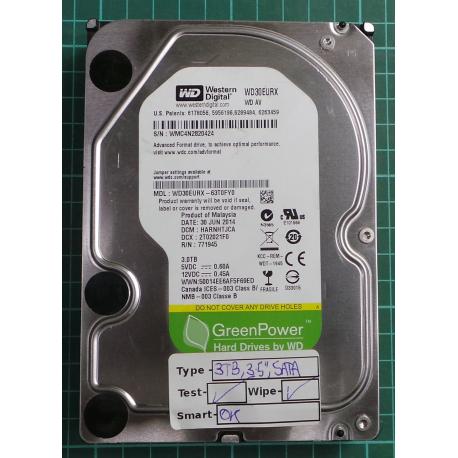 USED, Hard Disk, WD30EURX, WD AV, WD30EURX-63T0FY0, Desktop, SATA , 3TB