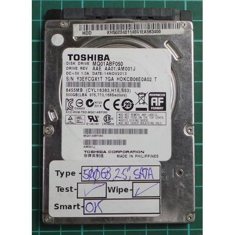 USED, Hard Disk, TOSHIBA, MQ01ABF050, AAE AA01/AM001J, Laptop, SATA, 500GB