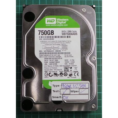 USED, Hard Disk, WD7500AADS, WD Caviar, WD7500AADS-00M2B0, Desktop, SATA , 750GB