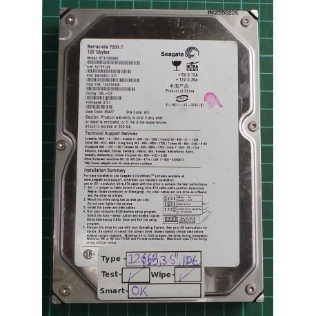 USED, Hard Disk, Seagate, Barracuda 7200.7, ST3120026A, P/N: 9W2083-371, Firmware: 8.01, Desktop, IDE, 120GB