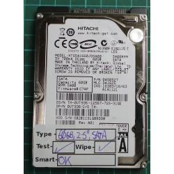 USED, Hard Disk, HITACHI, HTS541660J9SA00, P/N: 0A50527, Laptop, SATA, 60GB