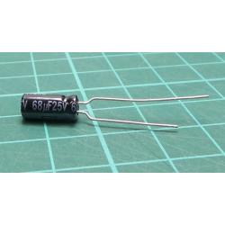 Kondenzátor: elektrolytický, low ESR, THT, 68uF, 25VDC, Ø5x11mm