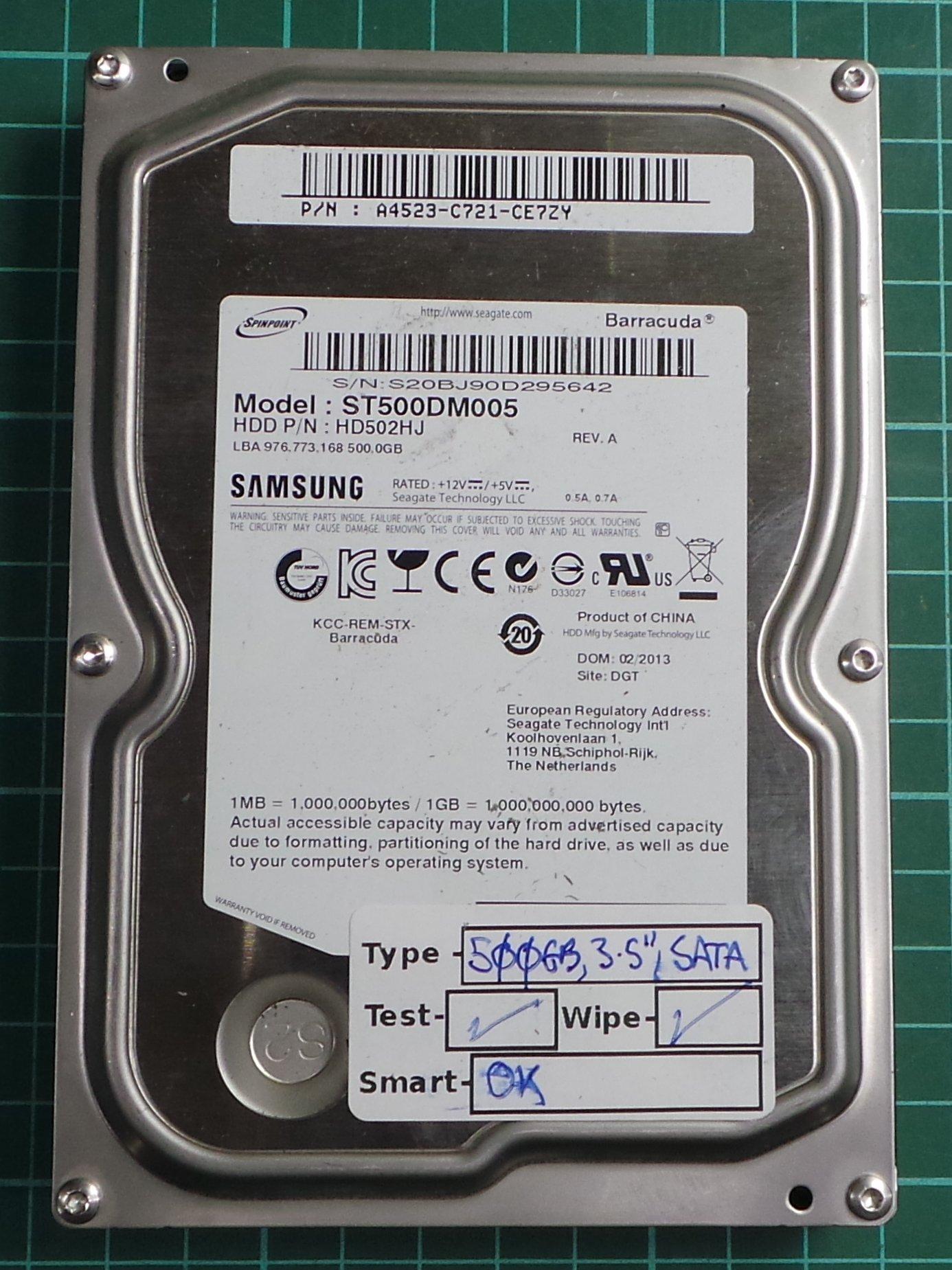 USED, Hard Disk, SAMSUNG, ST500DM005, P/N: A4523-C721-CE7ZY, Desktop, SATA,  500GB DSMCZ