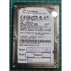 USED, Hard Disk, HITACHI, HTS723216L9SA60, P/N: 42T1122, Laptop, SATA, 160GB