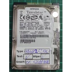 USED, Hard Disk, HITACHI, HTS421280H9AT00, P/N: 0A26307, Laptop, IDE, 80GB