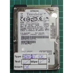 USED, Hard Disk, HITACHI, HTS421280H9AT00, P/N: 0A26307, Laptop, IDE, 80GB