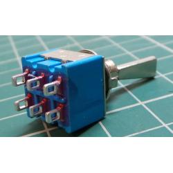 Switch, Toggle, (on - on), DPDT, 250V, 3A, 6 mm hole