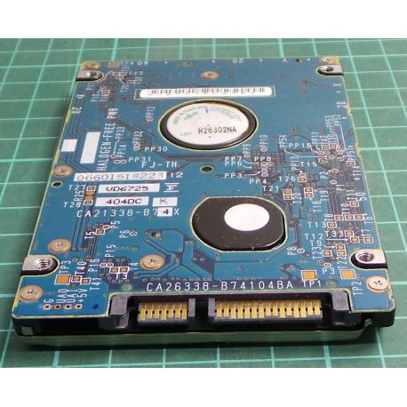 Complete Disk, PCB: CA26338-B74104BA TP1, MHV2080 BH, P/N: CA06672-B35300TW, 80GB, 2.5", SATA