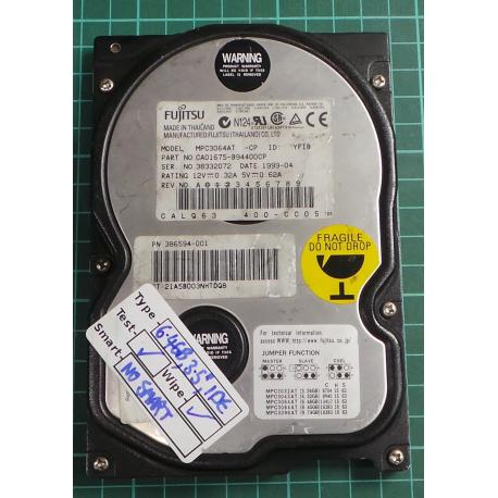 USED Hard disk, FUJITSU, MPC3064AT, P/N: CA01675-B94400CP, Desktop, IDE, 6.4GB