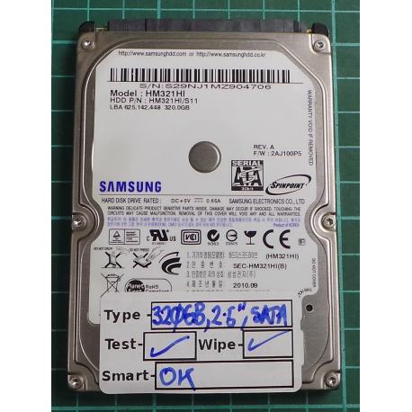 USED, Hard disk, SAMSUNG, HM321HI, Firmware: 2AJ100P5, Laptop, SATA, 320GB