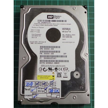USED, Hard Disk, WD2500JS, WD Caviar, WD2500JS-60NCB1, Desktop, SATA ,250GB