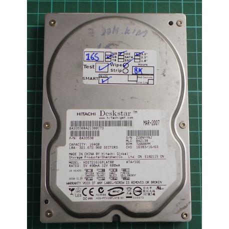 USED, Hard Disk, HITACHI, HDS721616PLAT80, P/N: 0A33538, Desktop, IDE, 165GB