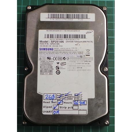 USED, Hard Disk, SAMSUNG, SP2514N, P/N: 302211FP610053, Desktop, IDE, 250GB