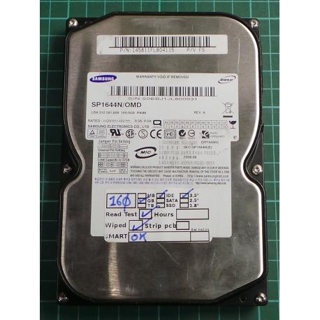 USED, Hard Disk, SAMSUNG, SP1644N/OMD, P/N: 145811FL804115, Desktop, IDE, 160GB