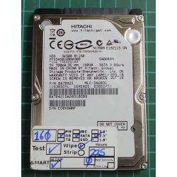 USED, Hard Disk, HITACHI, HTS545016B9A300, P/N: 0A70421, Laptop, SATA, 160GB
