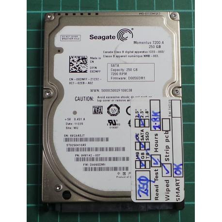 USED, Hard Disk, Seagate, Momentus 7200.4 , ST9250410AS, P/N: 9HV142-037, Firmware: D005SDM1, Laptop, SATA, 250GB