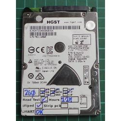 USED, Hard Disk, HGST, HTS545025A7E330, Z5K500-250, P/N: 0J42472, Laptop, SATA , 250GB