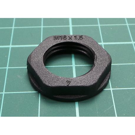 Nut, M16, polyamide, Thk: 5mm, Spanner: 17mm, black, Thread: metric