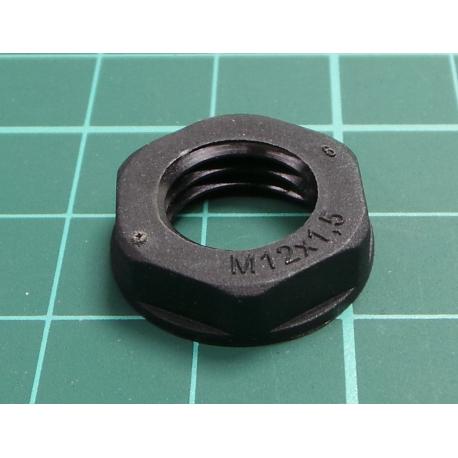 Nut, M12, polyamide, Thk: 5mm, Spanner: 17mm, black, Thread: metric
