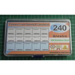 240pcs 15 Sizes Compression Springs Assortment Kit, Mini Stainless Steel Springs for Repairs, 0.39" to 1.18" Length, 0.16" - 0.2