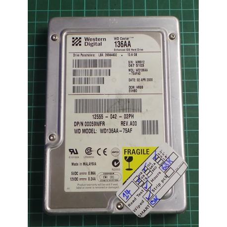 USED, Hard Disk, 136AA, WD Caviar, WD163AA-75FA0, Desktop, IDE ,14GB