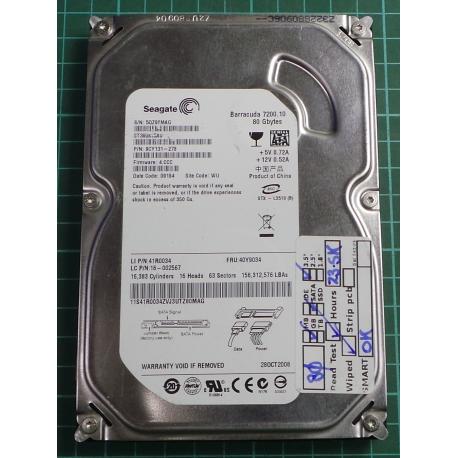 USED, Hard Disk, Seagate, Barracuda 7200.10, ST380815AS, P/N: 9CY131-278, Firmware: 4.CCC, Desktop, SATA , 80GB