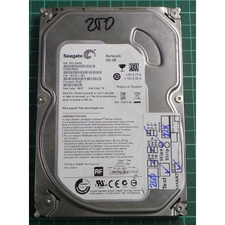 USED, Hard Disk, Seagate, Barracuda, ST250DM000, P/N: 1BD141-303, Firmware: KC48, Desktop, SATA , 250GB