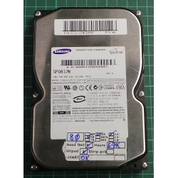 USED, Hard Disk, SAMSUNG, SP0812N, P/N: 0711J1FWC03967, Desktop, IDE, 80GB
