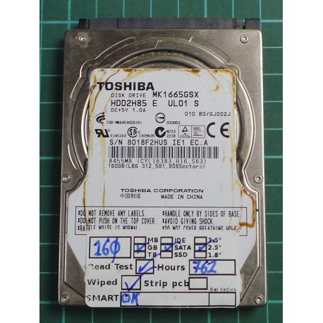USED, Hard Disk, TOSHIBA, MK1665GSX, HDD2H85 E UL01 S, Laptop, SATA, 160GB