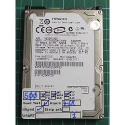 USED, Hard Disk, HITACHI, HTS545050KTA300, 5K500-500, P/N: 0A55725, Laptop, SATA, 500GB