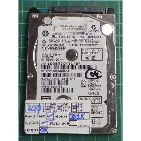 USED, Hard Disk, HGST, HTS725032A7E630, P/N: 0J26163, Laptop, SATA, 320GB