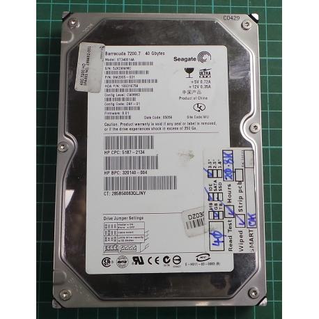 USED, Hard Disk, Seagate, Barracuda 7200.7, ST340014A, P/N: 9W2005-031, Firmware: 8.01, Desktop, IDE , 40GB