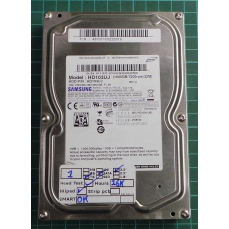 USED, Hard Disk, SAMSUNG, HD103UJ, P/N: 487311CS222616, Desktop, SATA, 1TB