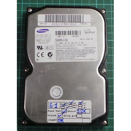 USED, Hard Disk, SAMSUNG, SV0511D, Desktop, IDE, 5.1GB